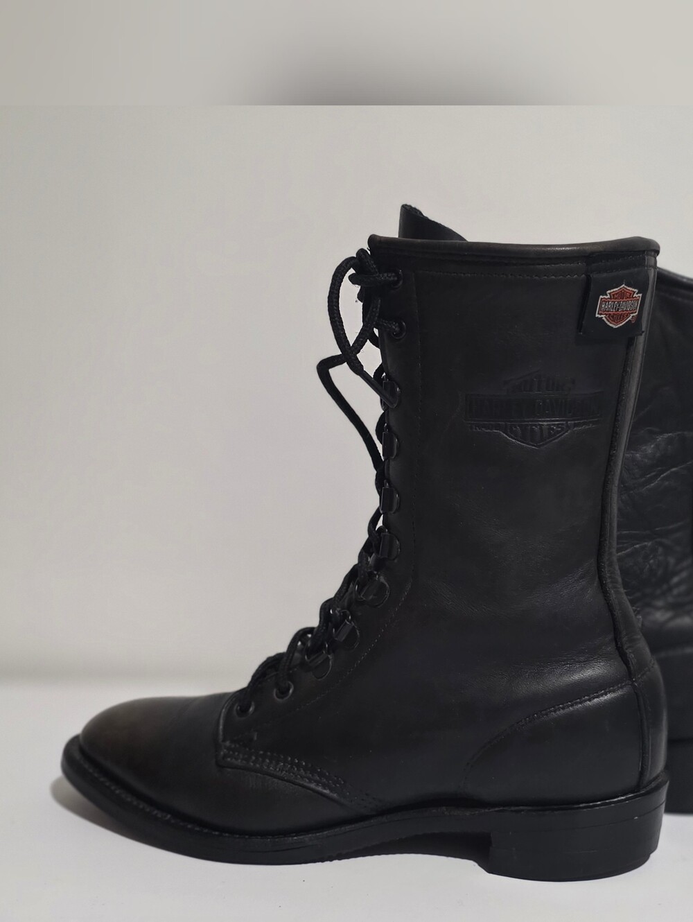 Harley-Davidson Womans Sz 10 Vtg 90s Y2K Distressed Leather Combat Riding Boots - Picture 4 of 11